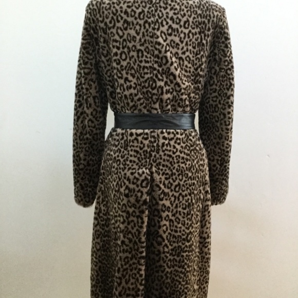 Calvin Klein brown leopard winter holiday faux fur wrap coat XS - Picture 2 of 8